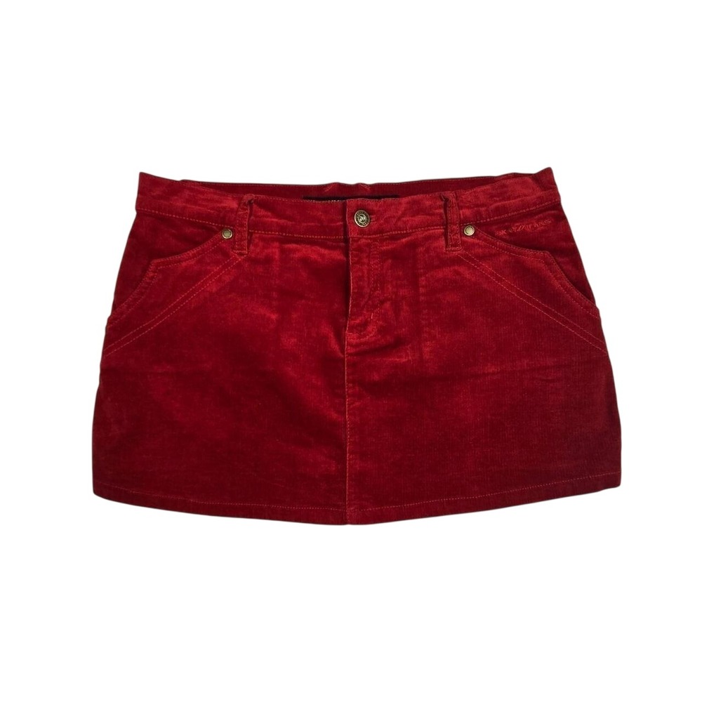 VTG y2k low rise red corduroy mini skirt/ DKNY / 6/8 / 4th of July, preppy, west